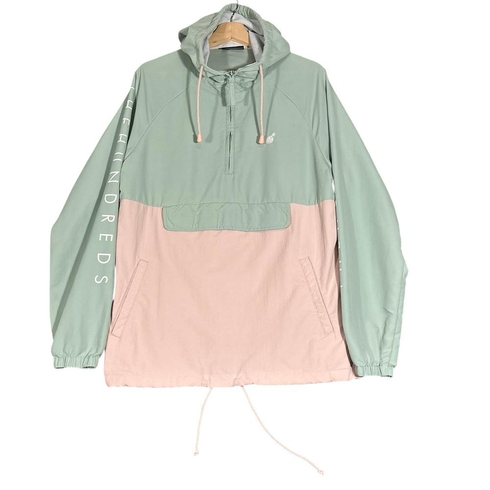 The Hundreds Dell 2 Anorak Mens Med Sage Pink Colorblock Hood 1/2 zip Sreetwear